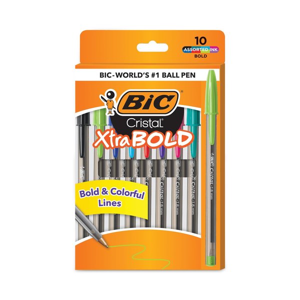 Bic Cristal Xtra Bold Stick Ballpoint Pen, Bold 1.6mm, Assorted, PK24 MSBAPP241AST